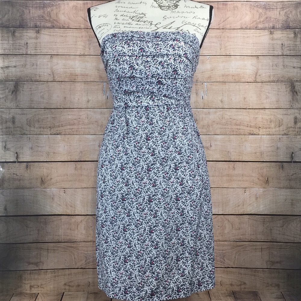 J Crew Strapless Ruffled Top Floral Dress 0